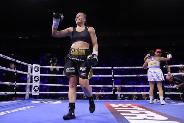 Chantelle Cameron was all smiles at the end of her 10-round clash with Victoria Noelia Bustos at the O2