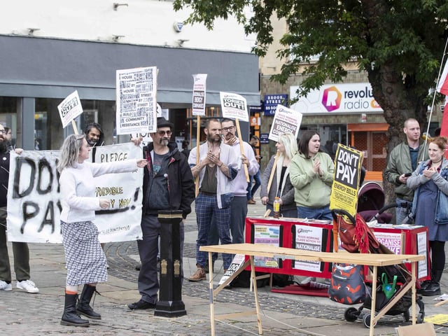 Protestors gathered in Market Square on Saturday (October 1) to demonstrate against the rising energy prices and cost of living crisis. There was also a symbolic bill burning.