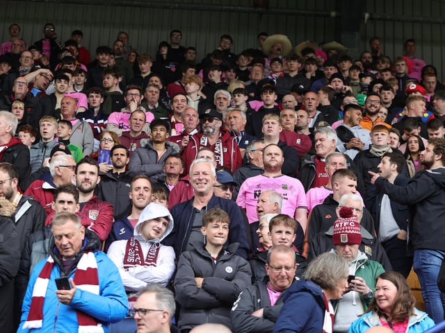 2023: Northampton Town supporters prior to the Sky Bet League Two between Tranmere Rovers and Northampton Town at Prenton Park on May 08, 2023 in Birkenhead, England. (Photo by Pete Norton/Getty Images)