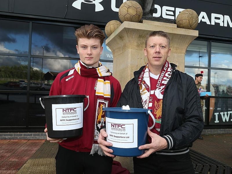 Northampton Town fans conduct a bucket collection as they aim to raise £166,000 to pay HMRC and stave off a winding up order for non payment of taxes prior to The Emirates FA Cup First Round match between Coventry City and Northampton Town on November 7, 2015.
