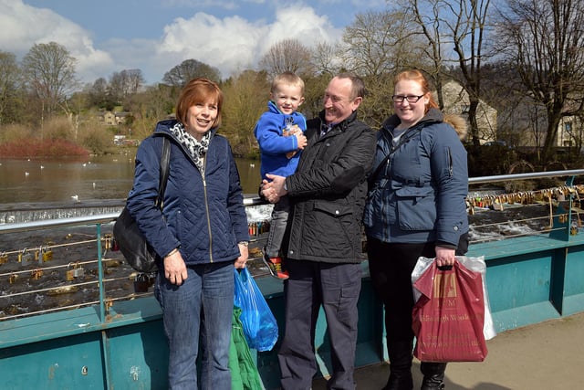Padlock bridge in Bakewell town centre, pictured are Frank and Caroline Combes with Claire Benson and Freddie Benson pictured in 2015