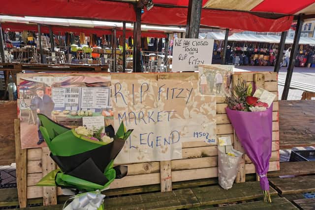 Flowers and tributes are being left at Fitzy's stall in the Market Square