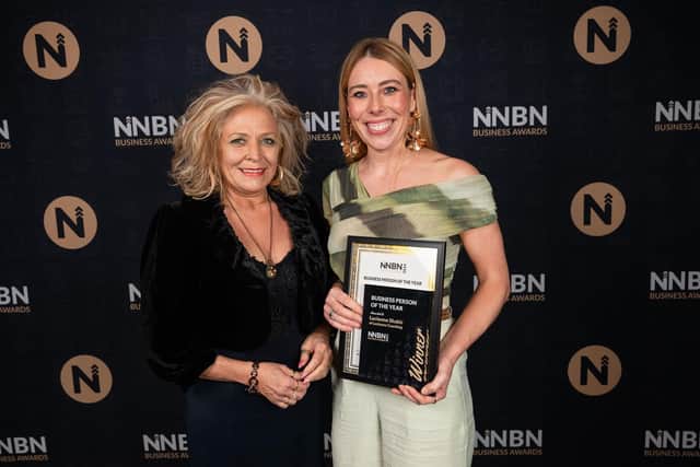 Sara Homer from Brackmills BID presents Lucienne with Business Person of the Year 2024