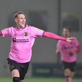Mitch Pinnock celebrates scoring for the Cobblers at Harrogate - but the joy would be short-lived as Harrogate equalised minutes later (Picture: Pete Norton)