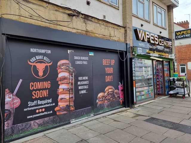 Hoardings on the unit in Wellingborough Road say a You Want Beef franchise is coming soon