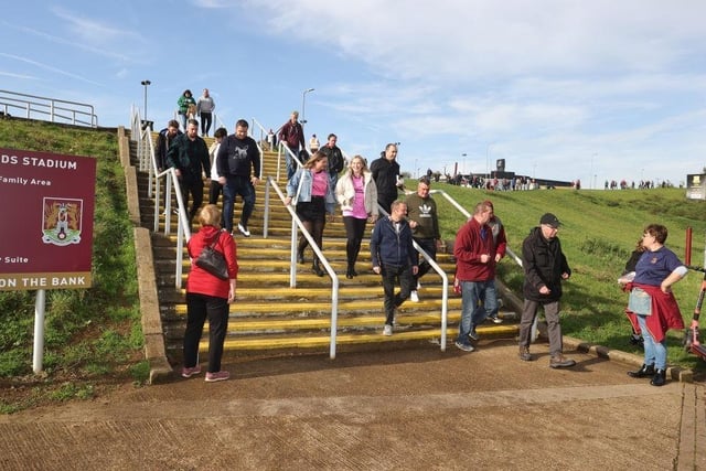 Fans arrive at Sixfields Stadium prior to  the Sky Bet League Two between Northampton Town and Newport County at Sixfields on October 29, 2022.