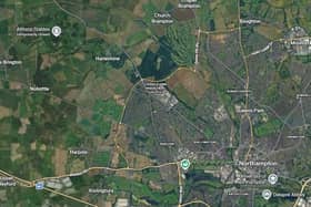 roposed northern orbital routes would have linked the A4500 near M1 Junction 16 (bottom left) with the A43 Kettering Road (top right near Moulton), running via Harlestone Road, Welford Road and Harborough Road.