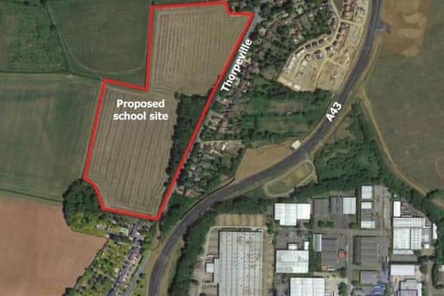 The red outline shows where 'Northampton School' is being built