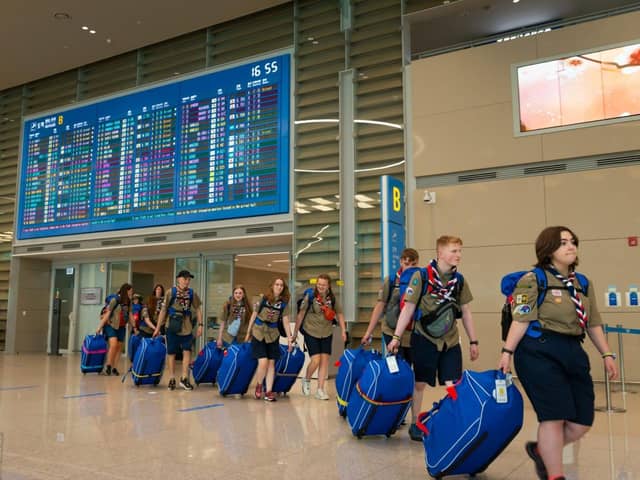 Scouts arriving in Korea for Jamboree.