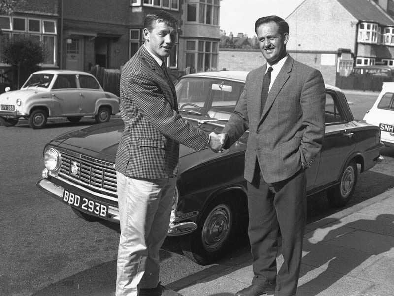 Cobblers manager Dave Bowen (right) outside County Ground probably welcoming a new player