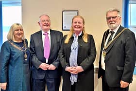 Professor Mallard's son and daughter, pictured with the Mayor and Mayoress of Northampton