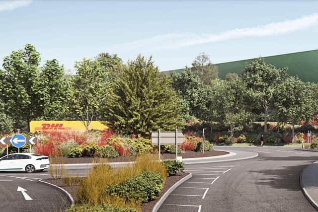 A CGI illustration of what the site could look like from the new A5 roundabout after 15 years.