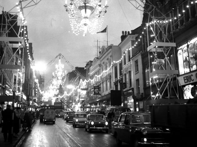 Gold Street Christmas lights, November 29, 1960. Traders in Gold Street always had a good display of decorations as they bought lights which had adorned Regent Street, London, the previous Christmas.
