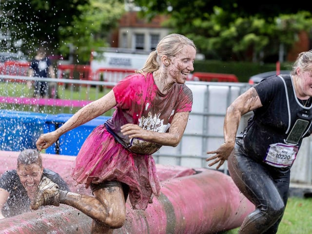 All smiles as participants tackled obstacles during Race for Life's Pretty Muddy on Saturday July 13, 2024 in Abington Park.
