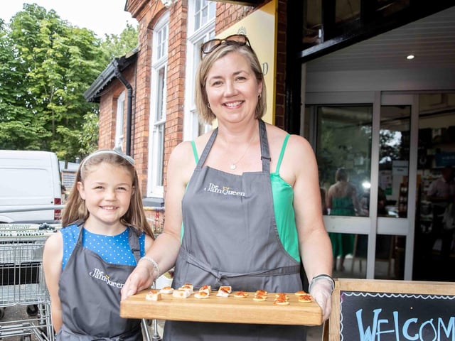 Finalist The Jam Queen handing out tasters of her Chilli Shallot & Coriander Jelly.