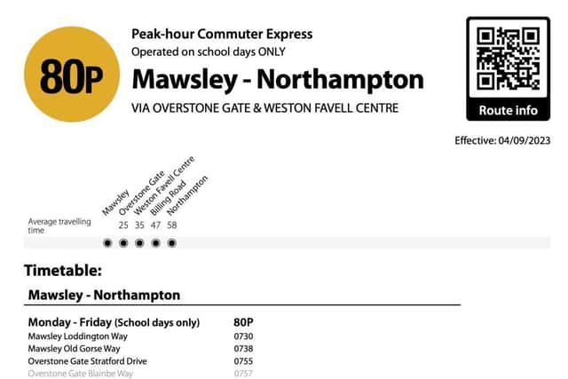 Timetable for the new 80P service