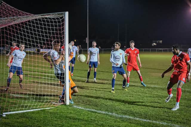 Action from ON Chenecks' 2-1 SSML Division One win over Moulton at Billing Road on Tuesday night (Picture: Richard Eason Photography)
