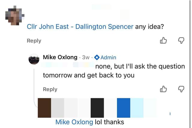 One of the screenshots shows Mike Oxlong responding to a question to Councillor East