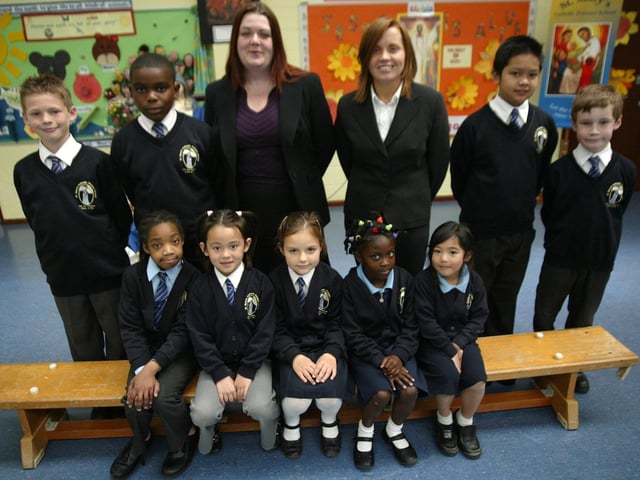 New Head Teacher Pauline Turner and Deputy Head Lisa McGerrity with pupils at St Mary's Primary School, Northampton, pictured in 2007.