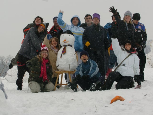The members and staff of Northampton Hope Centre enjoy the snow at the Racecourse. Thursday, 5th February 2009
