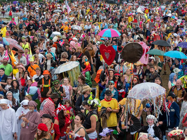 Festival goers taking part in Shambala’s annual carnival gathered on The Common on Saturday, August 29, 2026, to see who would win this year's contest based on the ‘Lyrical Genius’ theme. Photo by David Jackson.
