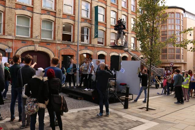 Filming on Guildhall Road