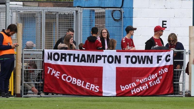 Northampton Town fans look on prior to kick off during the Sky Bet League Two match between Barrow AFC and Northampton Town at Holker Street on May 07, 2022.