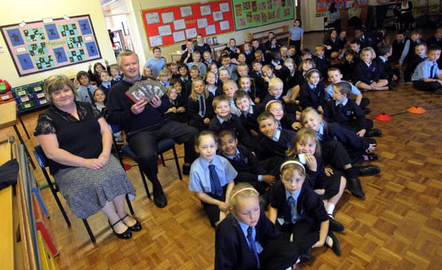 Hardingstone Primary School, Martins Lane, NN4 6DJ - children's author Jack Trelawny giving talk to pupils