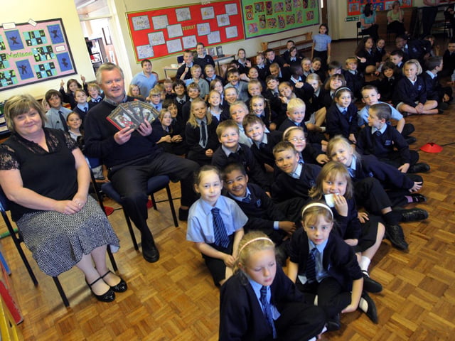 Hardingstone Primary School, Martins Lane, NN4 6DJ - children's author Jack Trelawny giving talk to pupils