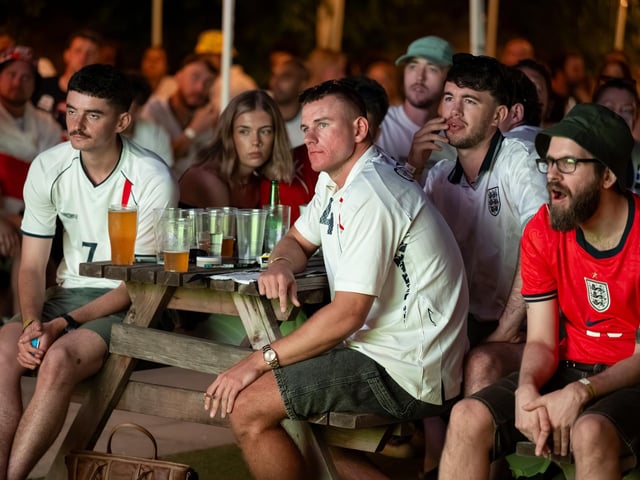 Football fans watching England vs Norway in the garden of The Black Prince in Northampton on Saturdy, July 11, 2026. Photo by David Jackson.