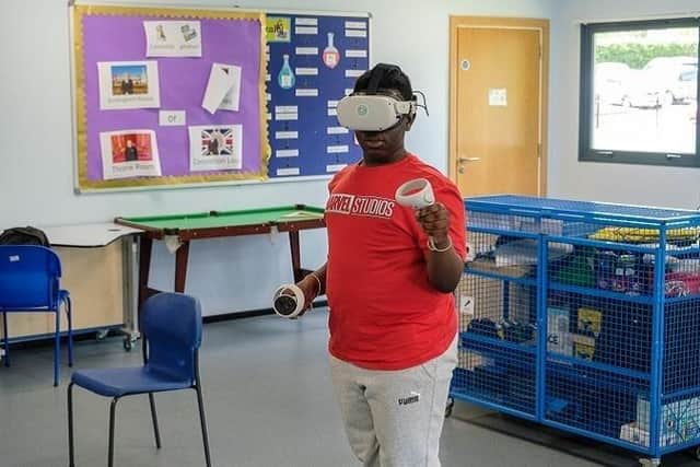 Student wearing a VR mask