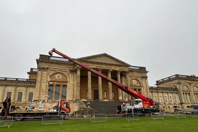 Excitement was in the air as the two new statues arrived at Stowe House.
