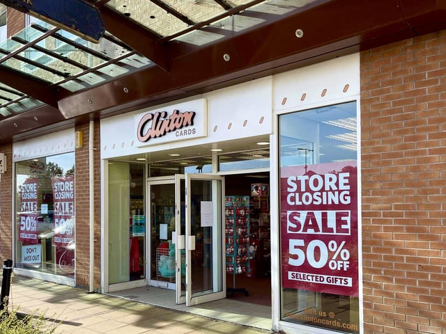 Daventry’s Clintons store is closing down today, Tuesday, October 17, with half-price discounts on selected gifts and cards, as seen on the sign on the shop front.
