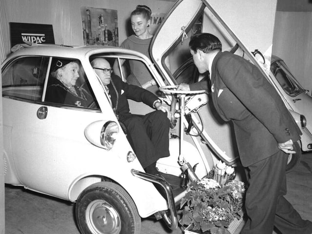 Motorcycle and microcar show at Northampton Guildhall, March 14, 1959