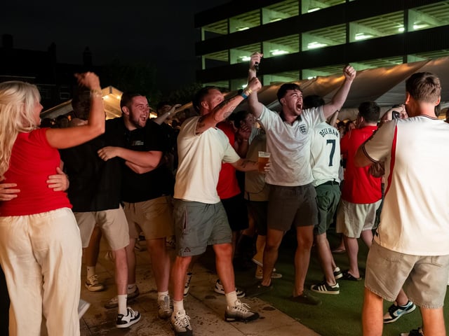 Football fans watching England vs Norway in the garden of The Black Prince in Northampton on Saturdy, July 11, 2026. Photo by David Jackson.