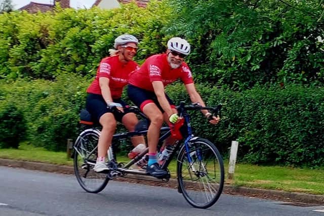 Lucy and Mike on tandem ride ahead of their charity challenge for Thomas's Fund