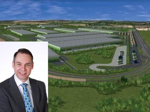 An artist's impression of the warehouses being built near Grange Park. Cllr Daniel Lister (inset).