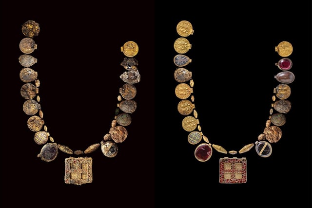 Harpole Burial necklace before and after cleaning