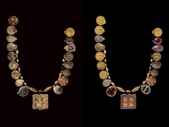 Harpole Burial necklace before and after cleaning