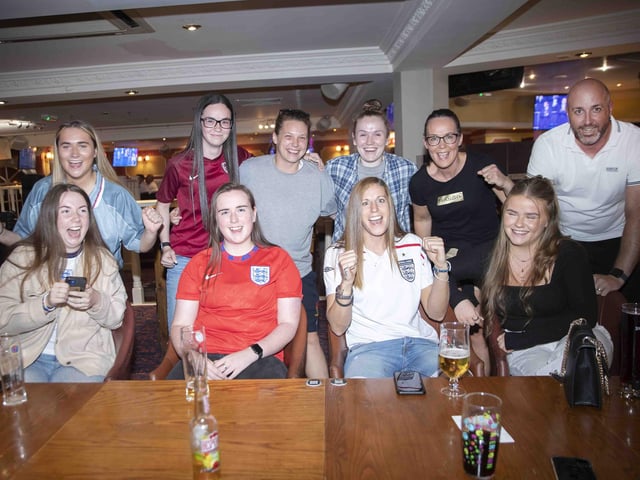 Fans watching on at Barratts and celebrating as the Lionesses beat Germany to win the tournament in front of a packed Wembley.