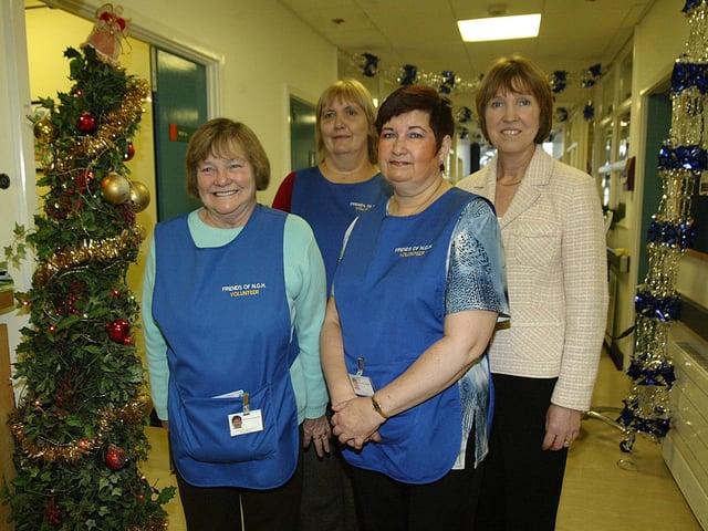 Friends of Northampton General Hospital who are working over the Christmas period. Pictured: Valerie Sanders, volunteer, Anita Hartley, volunteer, Sheila Baker, voluntary services manager and Susan Dix, volunteer.