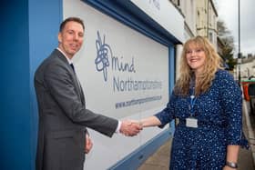 DWSM - SGB-7910 - Ben Kalus with Sarah Hillier outside Northamptonshire Mind