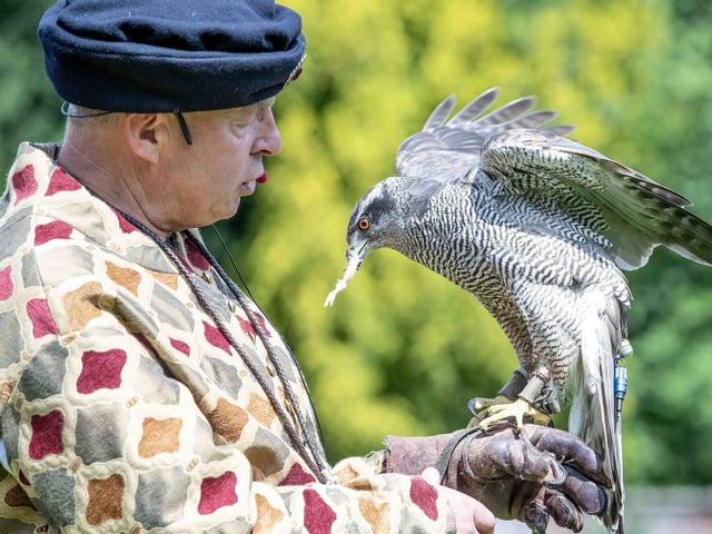 Delapre Abbey hosted a re-enactment event on Sunday July 14, 2024, including a medieval hawking show, re-enactors and a guided tour of the registered battlefield.