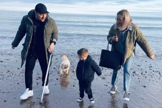 Justin Vanezi, his partner Becky Collinson and their three-year-old son Joey. Photo: Becky Collinson.