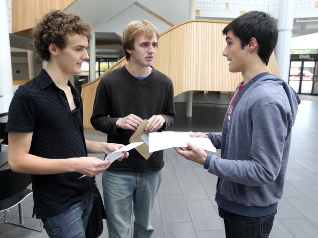 2010 - A-level results.  Northampton School for Boys.  Pictured: Nick Smith, Tom Wood and Kit Brown.