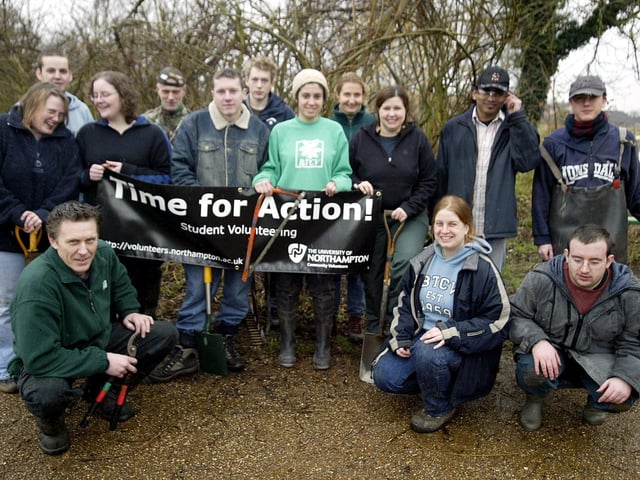 Northampton University students and staff with the BTCV help clean up Bradlaugh Fields