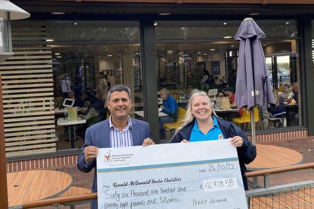 Franchisee Perry Akhtar and spokesperson, Caroline Sinclair for Ronald McDonald House Charity.