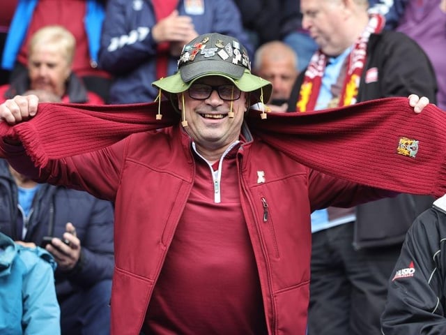 Northampton Town supporters prior to the final game of the season at Tranmere Rovers.