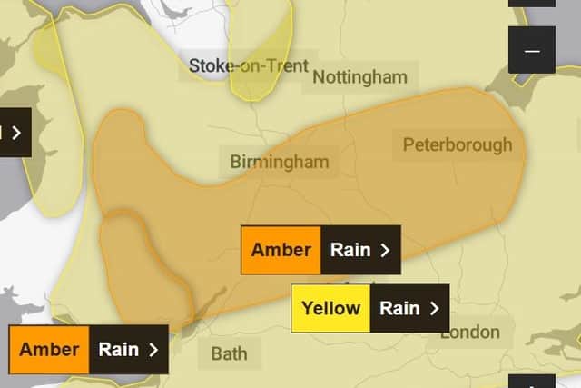 An amber weather warning is in place for rain across Northamptonshire.