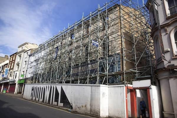 The building has been covered in scaffolding for over a decade